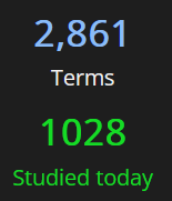 a part of the renshuu home interface screenshot. it reads: 2861 terms studied, 1028 terms studied today.